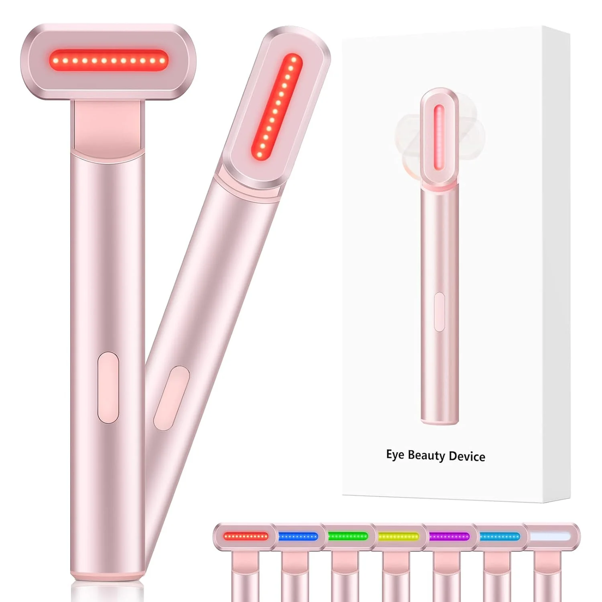 GlowVault Radiance Wand rose gold red light therapy device with multi-color LED modes and retail box
